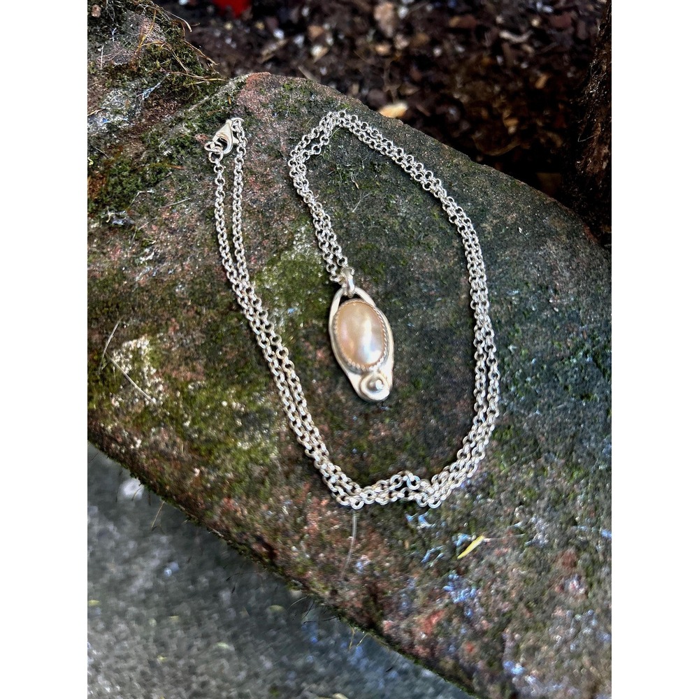 Freshwater Pearl Dainty Necklace Sterling Silver Chain Handmade Elegant